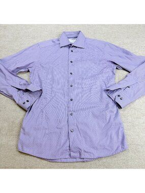 Eton Mens Shirt Medium Slim Purple Geometric 100% Cotton